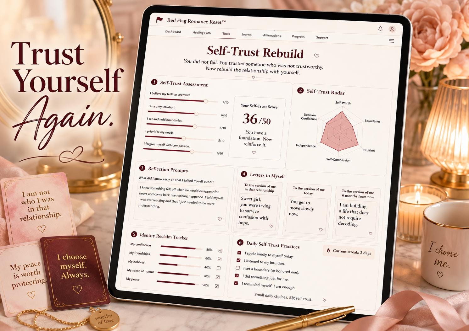 Red Flag Romance Reset breakup recovery offline HTML mini app feature screen 7