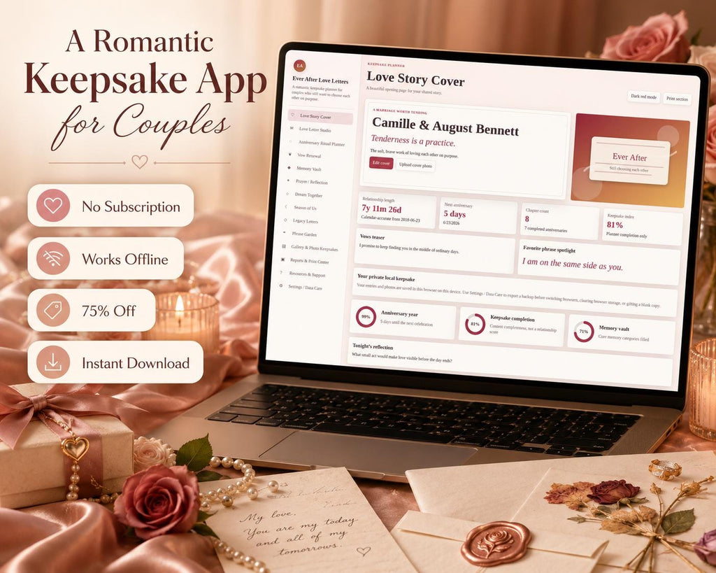 Ever After Love Letters love letters & keepsakes offline HTML mini app dashboard