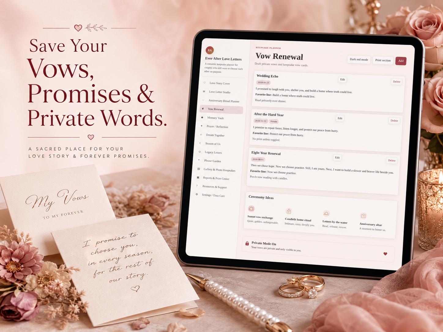 Ever After Love Letters love letters & keepsakes offline HTML mini app feature screen 4