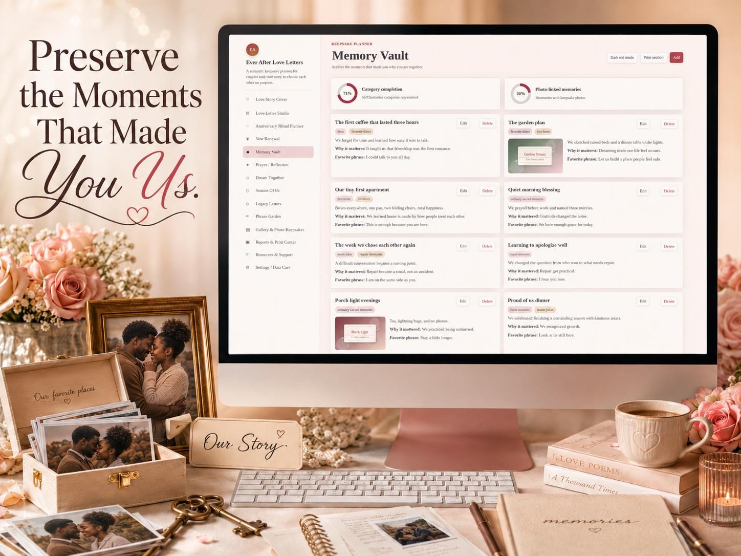 Ever After Love Letters love letters & keepsakes offline HTML mini app feature screen 5