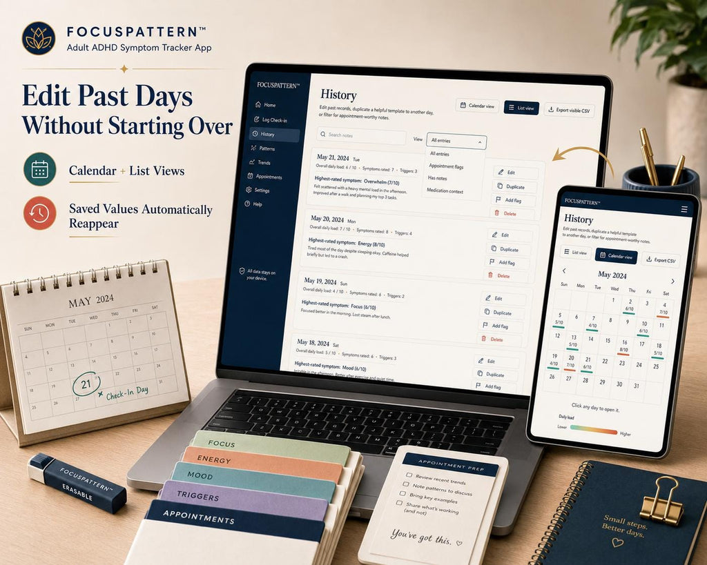 Adult ADHD Symptom Tracker adhd tracking offline HTML mini app feature screen 6