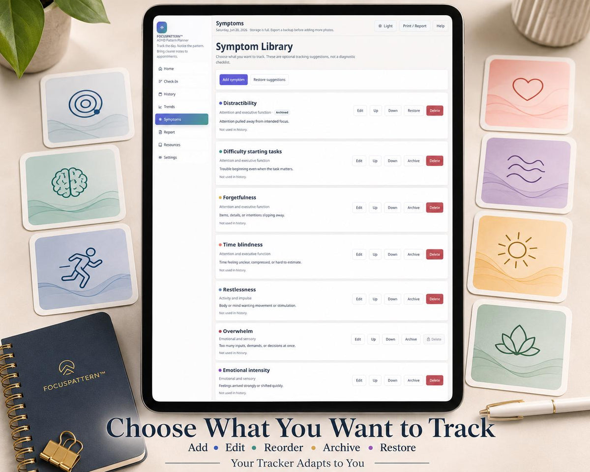 Adult ADHD Symptom Tracker adhd tracking offline HTML mini app feature screen 8