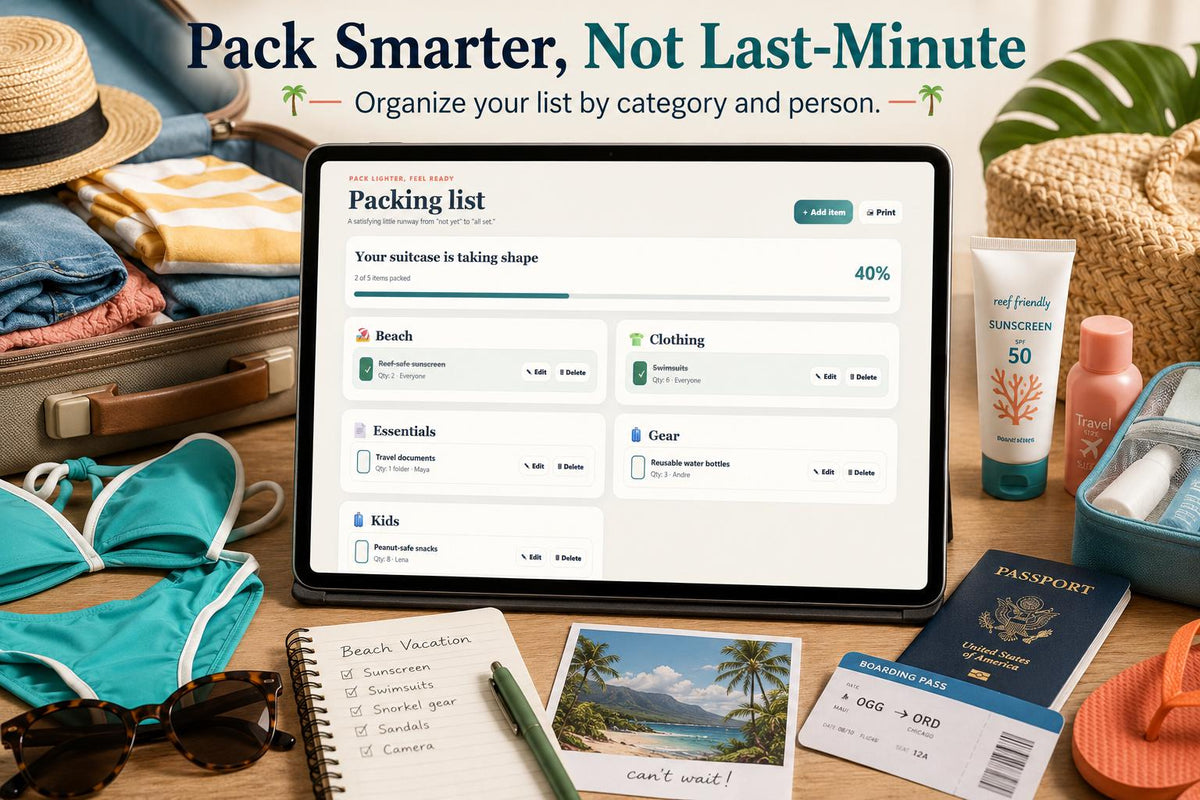 Sunbound summer vacation planning offline HTML mini app feature screen 6