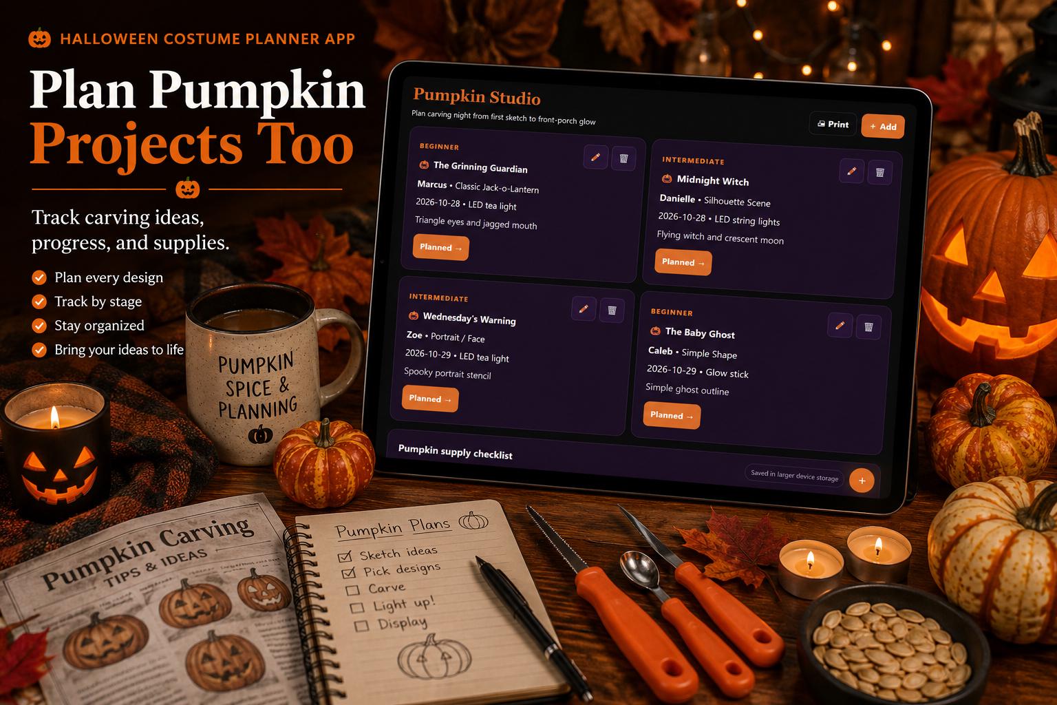 Halloween Costume Planner halloween planning offline HTML mini app feature screen 7