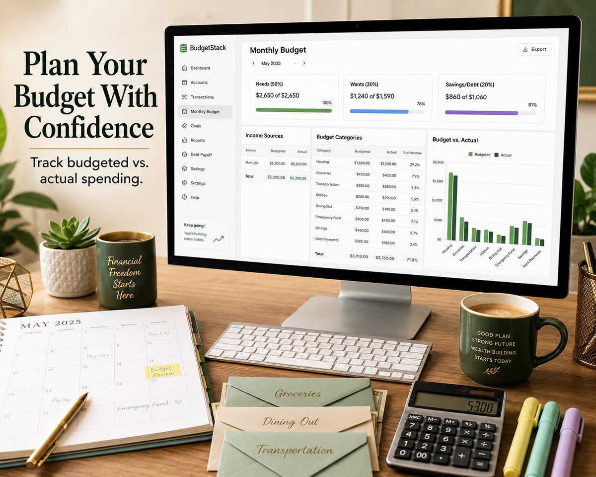 BudgetStack budget planning offline HTML mini app feature screen 3