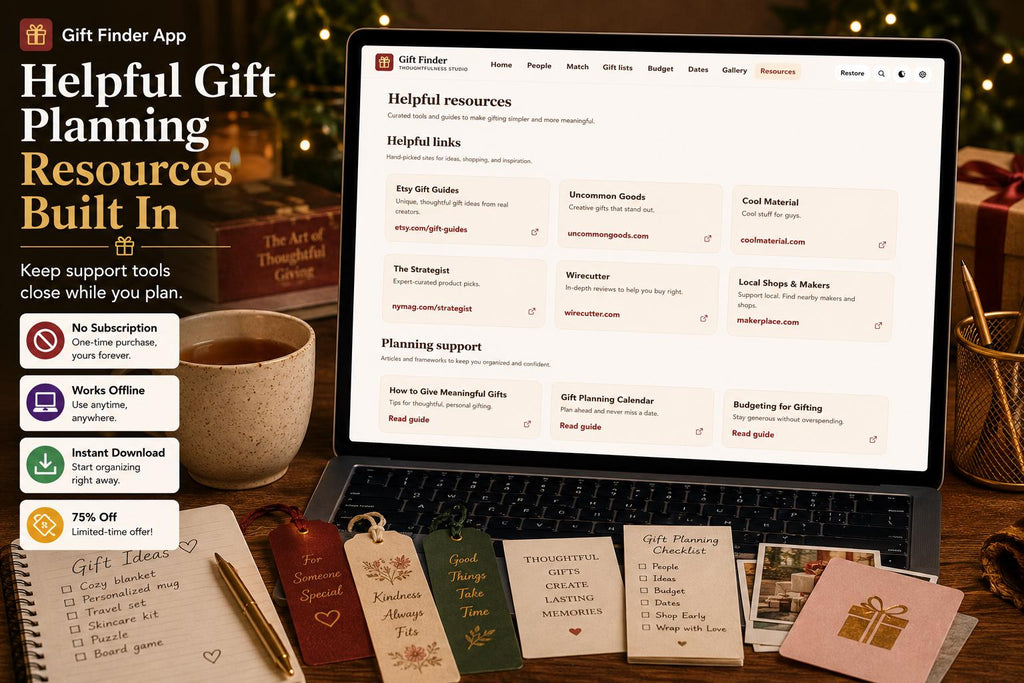 Gift Finder App gift planning offline HTML mini app feature screen 10