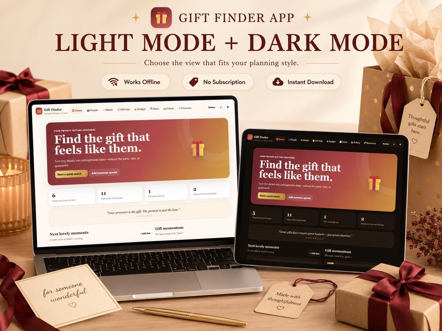Gift Finder App gift planning offline HTML mini app feature screen 2