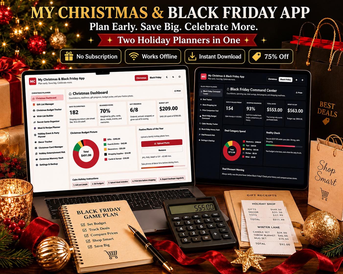 Christmas & Black Friday Planner christmas & deal planning offline HTML mini app dashboard