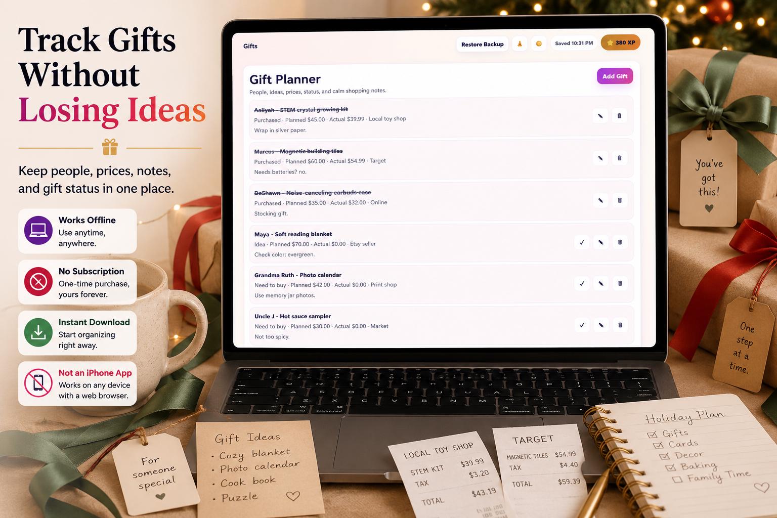 ADHD Holiday Planner adhd holiday planning offline HTML mini app feature screen 5