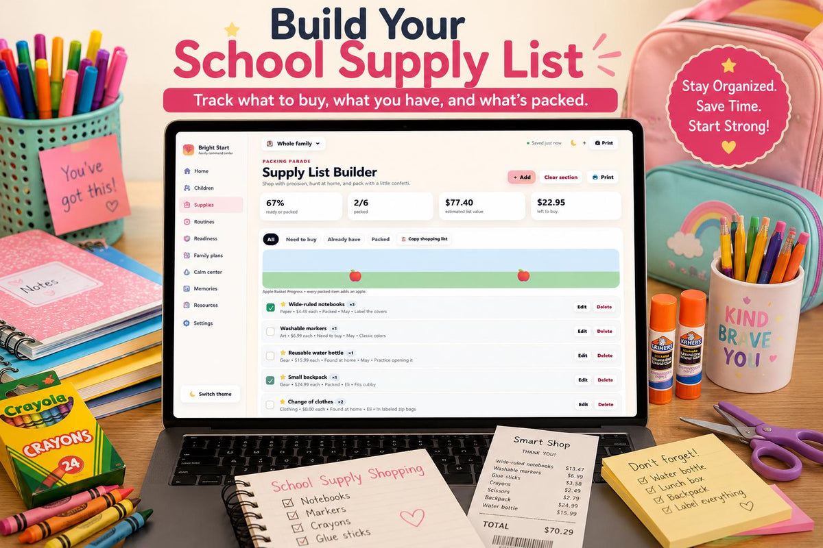 Bright Start™ back-to-school planning offline HTML mini app feature screen 4