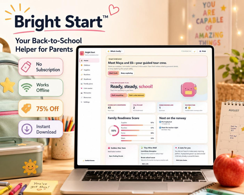 Bright Start™ back-to-school planning offline HTML mini app dashboard