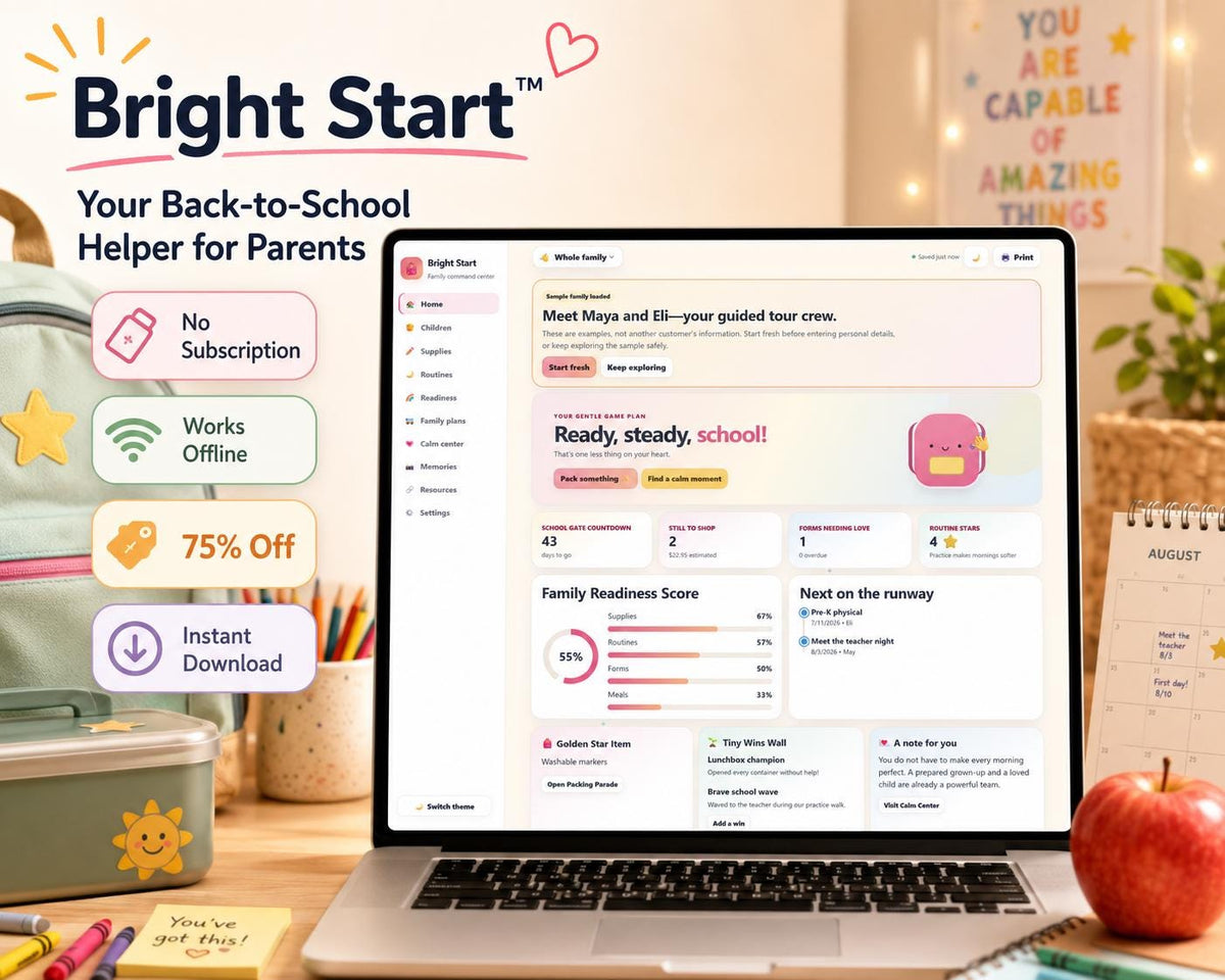 Bright Start™ back-to-school planning offline HTML mini app dashboard