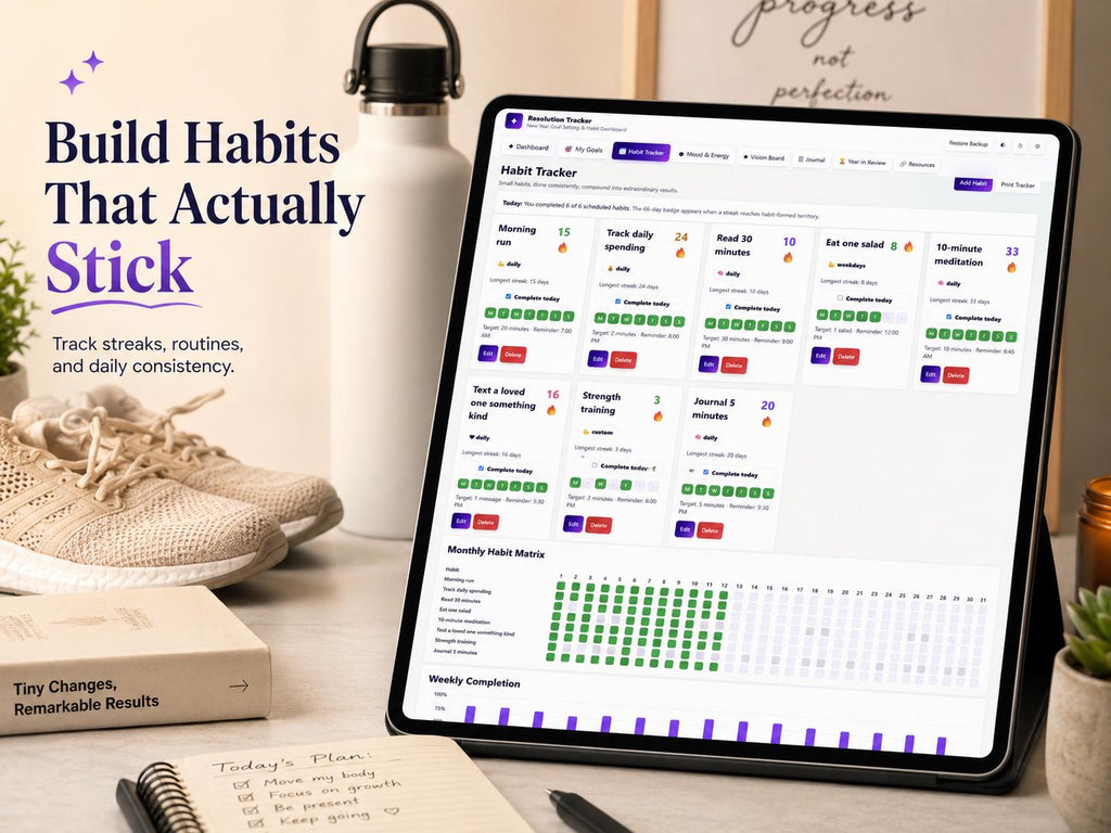 2027 New Year Resolution Tracker goal & habit planning offline HTML mini app feature screen 4