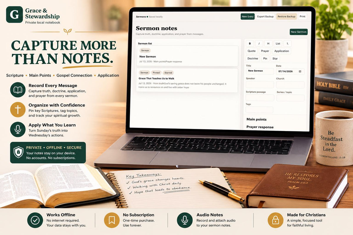 Faithful Steward sermon notes & prayer offline HTML mini app feature screen 4