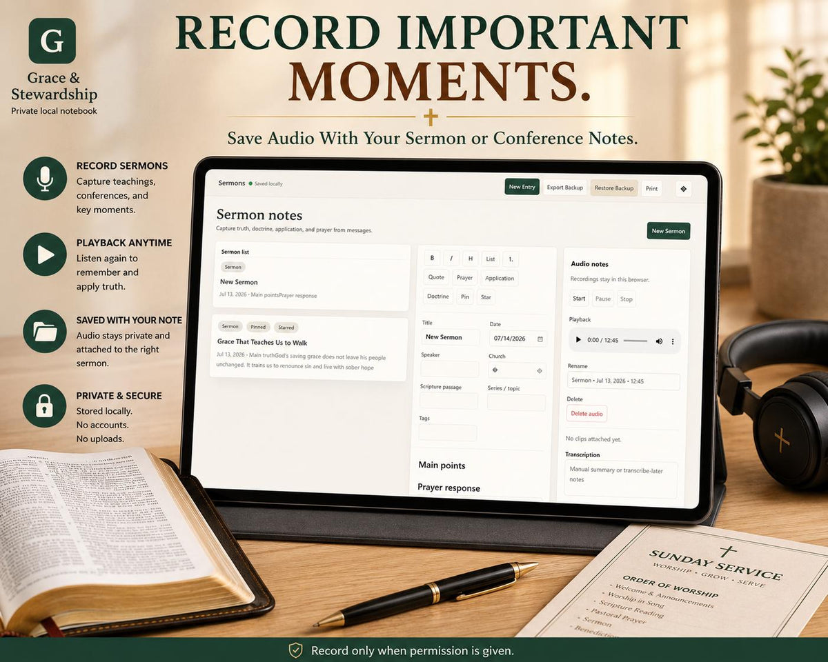 Faithful Steward sermon notes & prayer offline HTML mini app feature screen 5