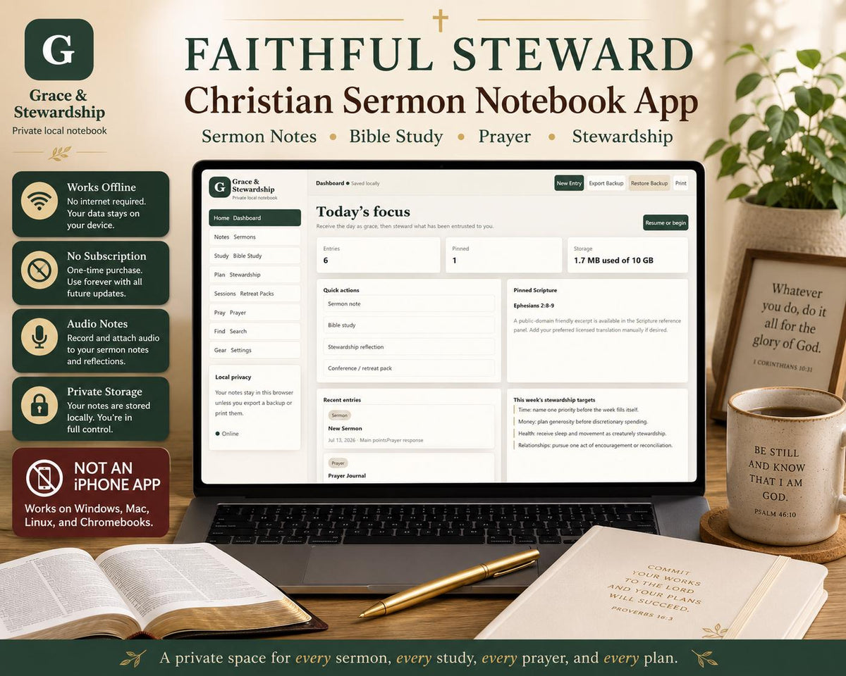 Faithful Steward sermon notes & prayer offline HTML mini app dashboard