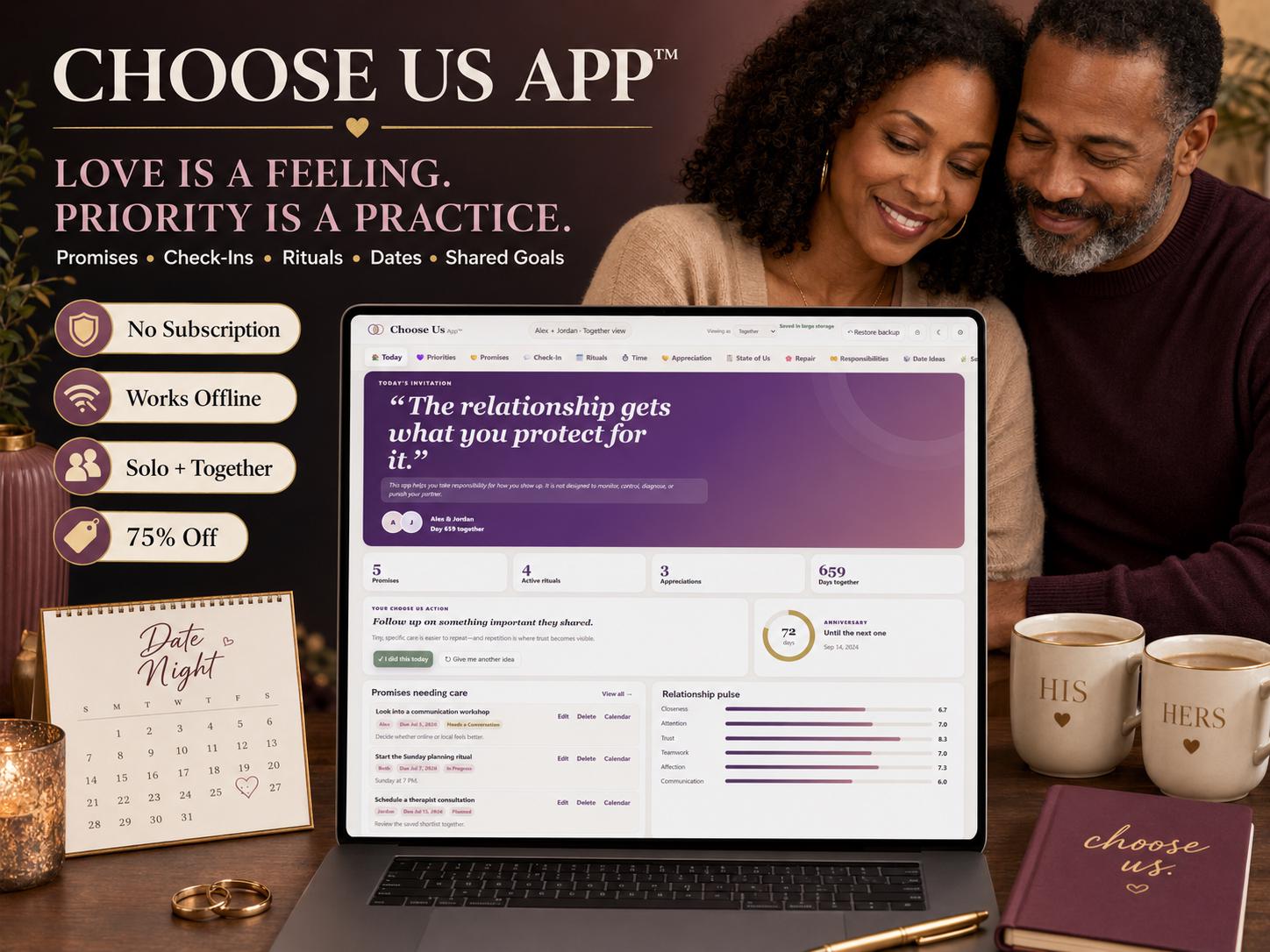 Choose Us couples relationship planning offline HTML mini app dashboard