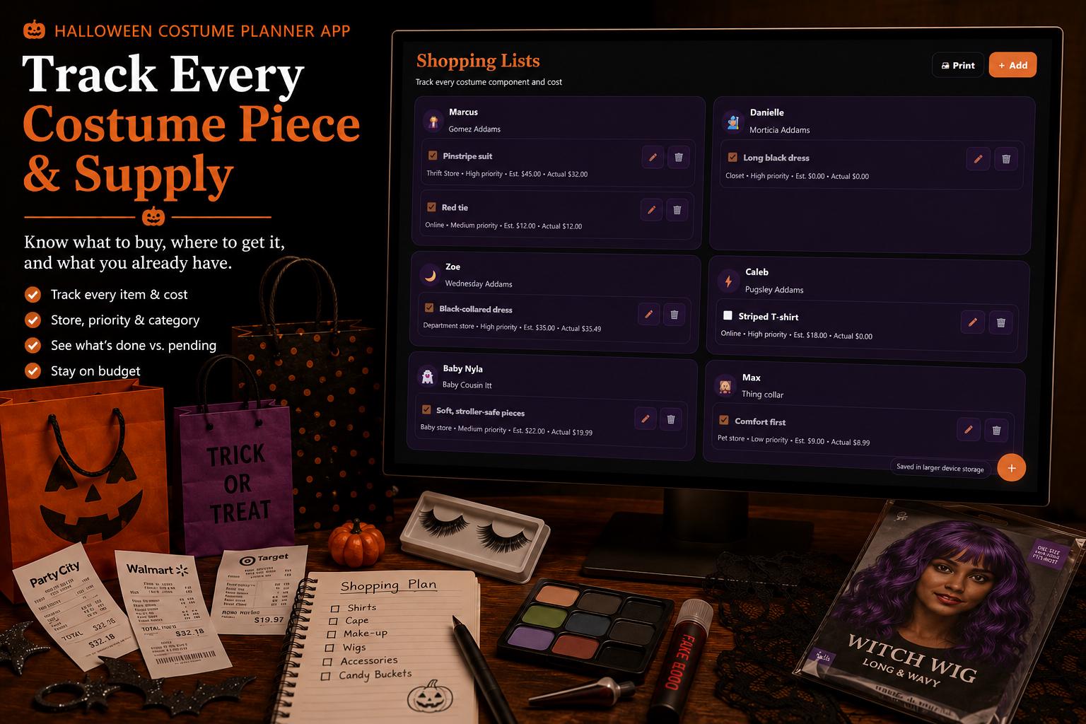 Halloween Costume Planner halloween planning offline HTML mini app feature screen 5