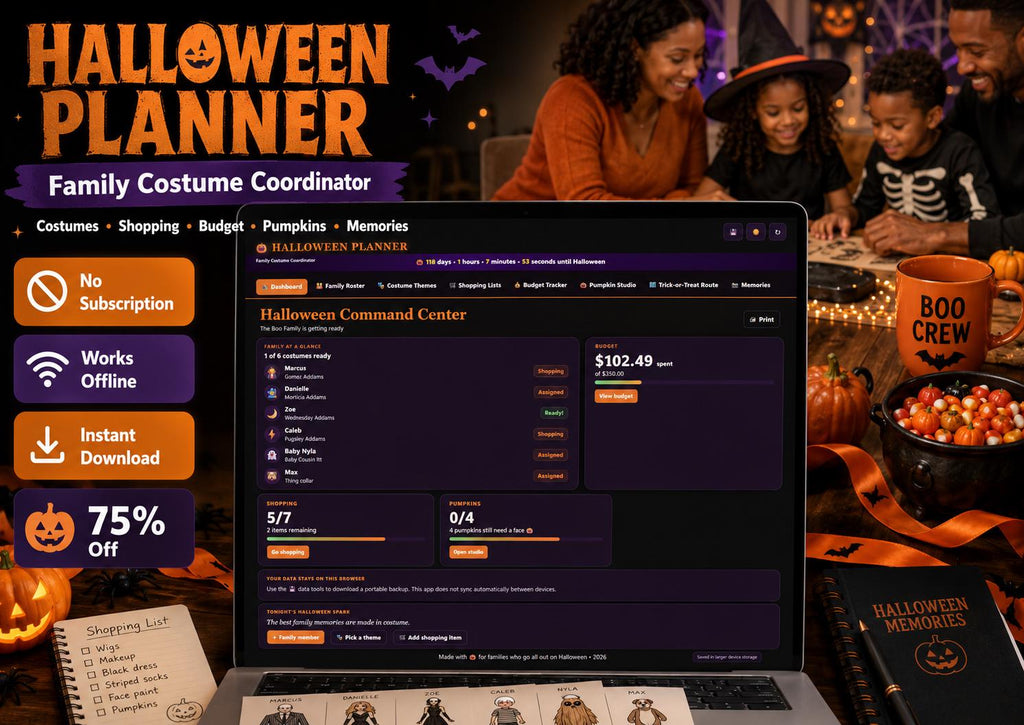 Halloween Costume Planner halloween planning offline HTML mini app dashboard