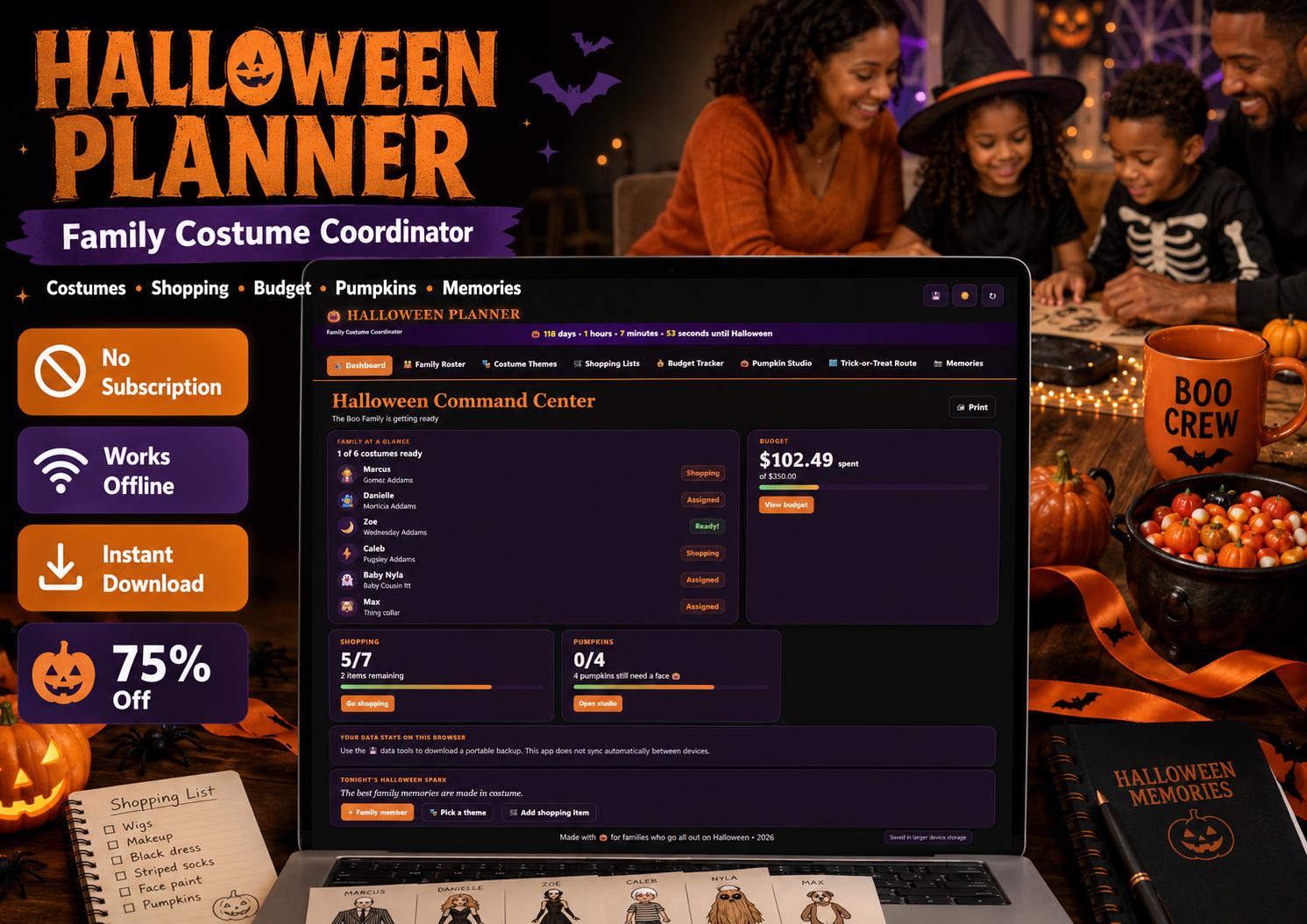 Halloween Costume Planner halloween planning offline HTML mini app dashboard