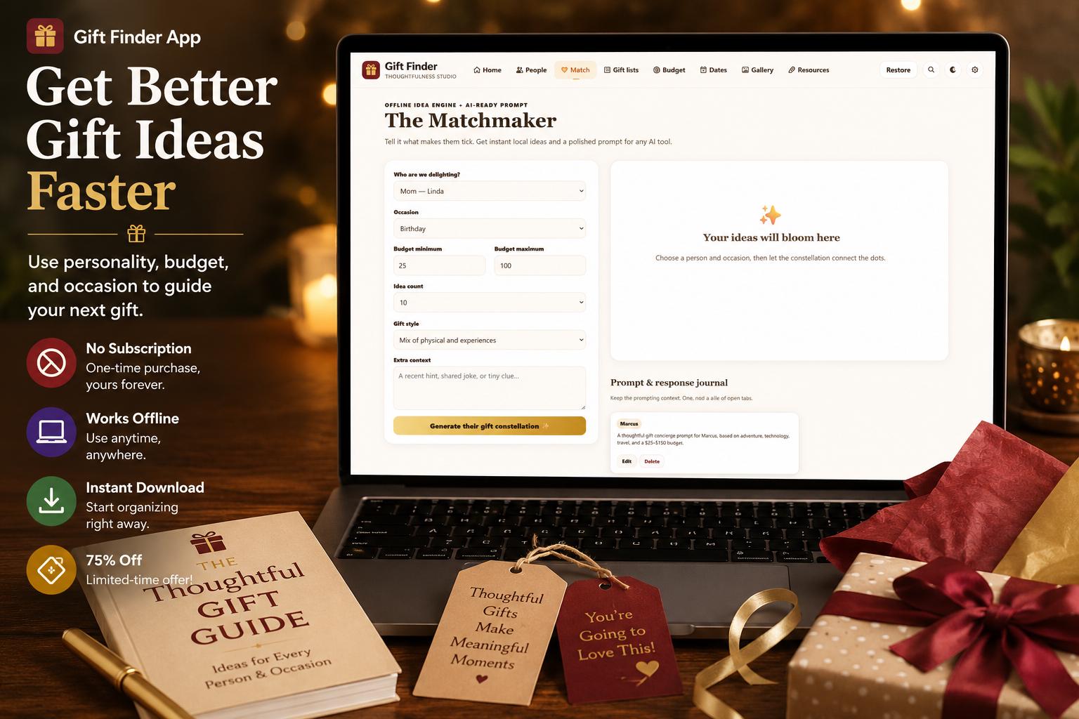 Gift Finder App gift planning offline HTML mini app feature screen 5
