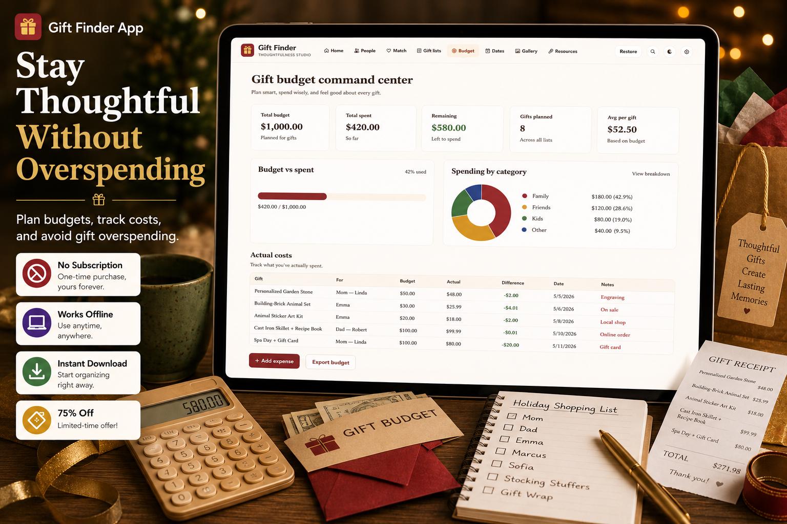 Gift Finder App gift planning offline HTML mini app feature screen 7