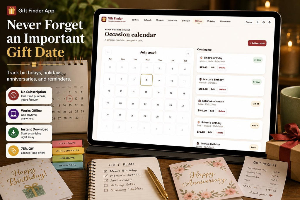 Gift Finder App gift planning offline HTML mini app feature screen 8