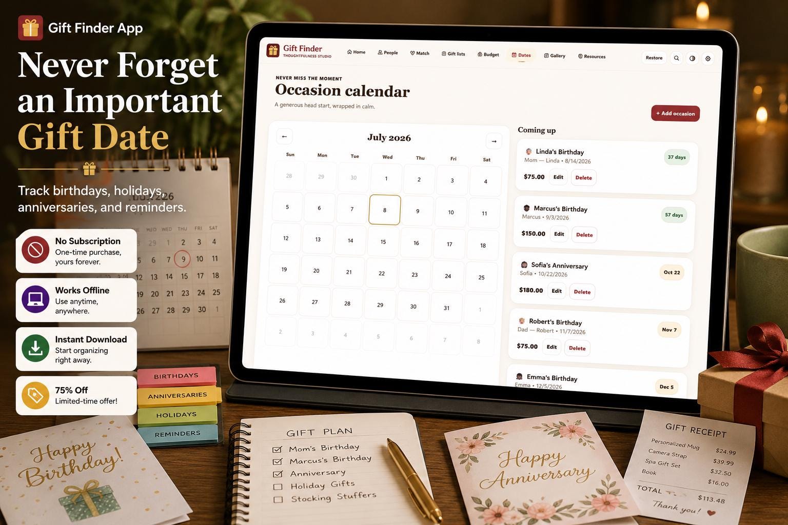 Gift Finder App gift planning offline HTML mini app feature screen 8