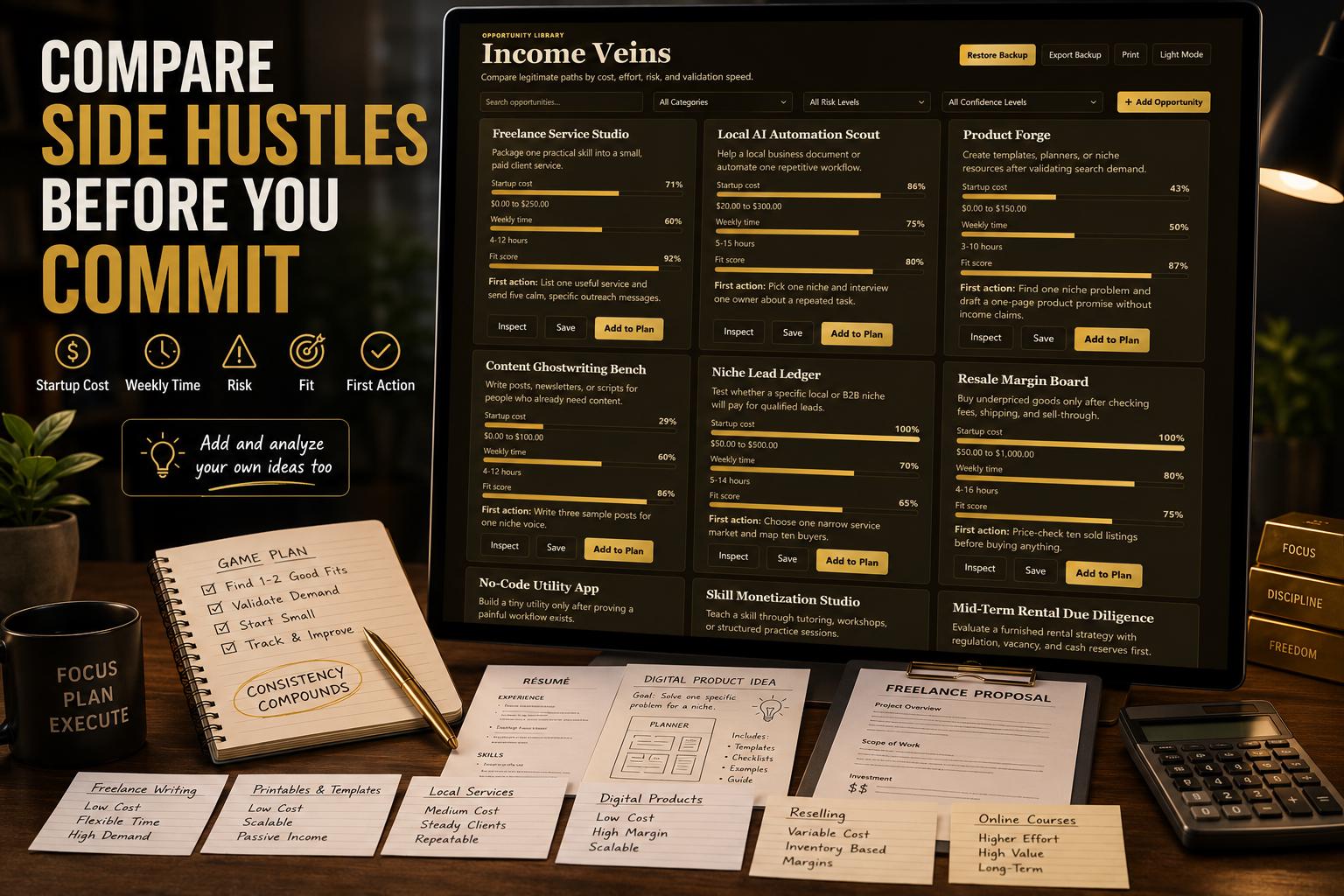 Side Hustle Planner side hustle planning offline HTML mini app feature screen 3