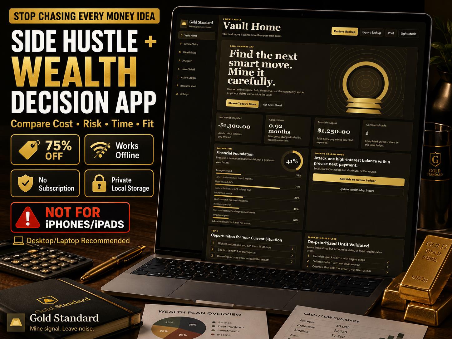 Side Hustle Planner side hustle planning offline HTML mini app dashboard