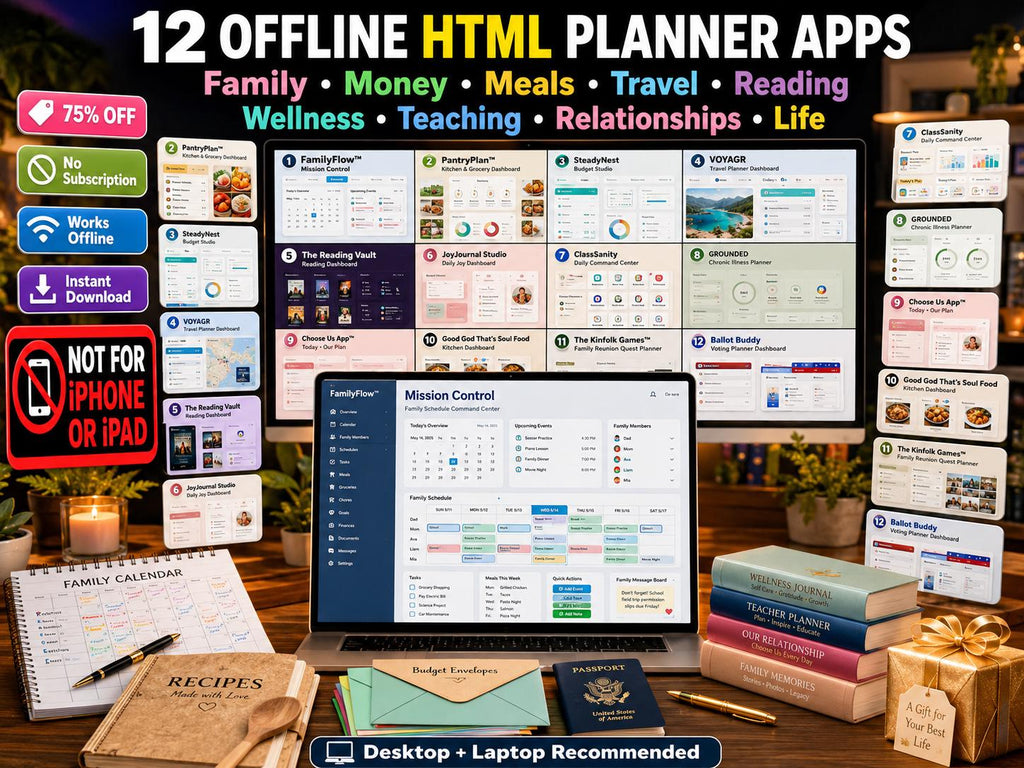 12 Offline HTML Planner Apps Bundle offline html mini app bundle offline HTML mini app dashboard