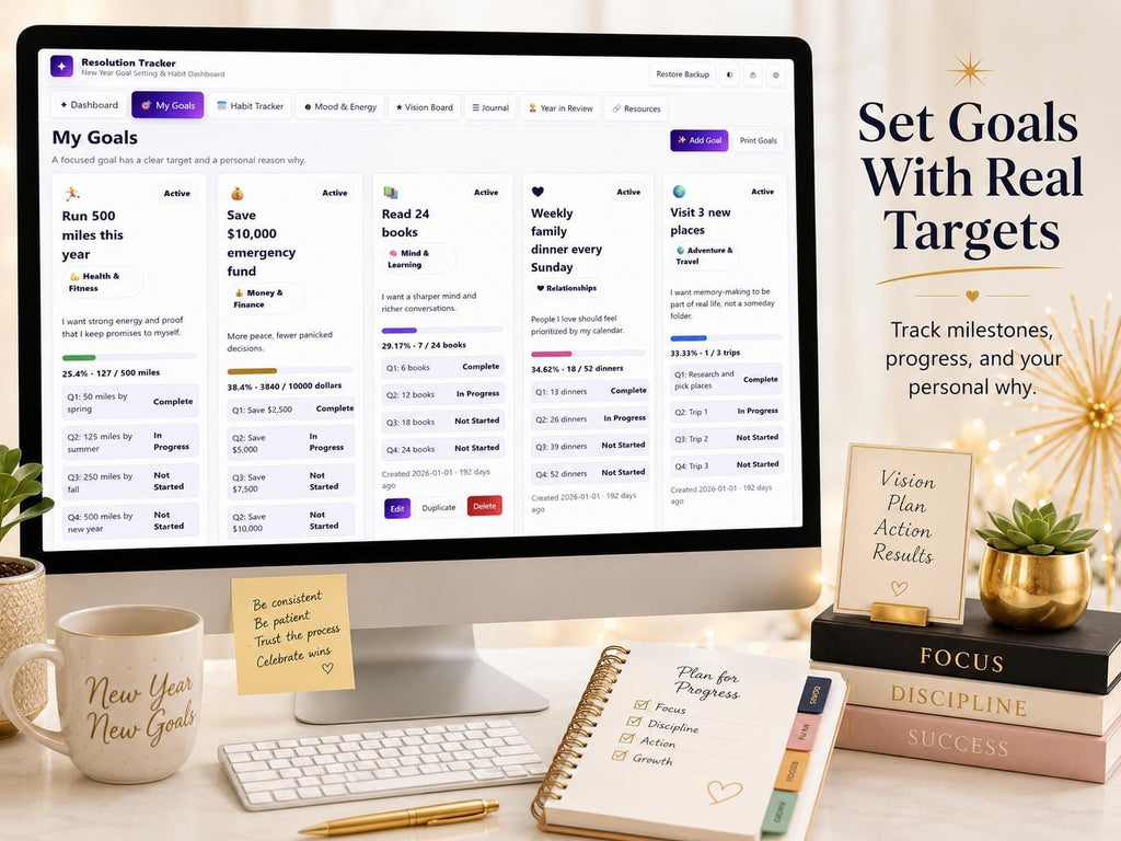 2027 New Year Resolution Tracker goal & habit planning offline HTML mini app feature screen 3