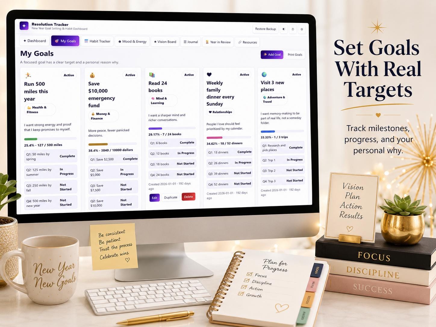 2027 New Year Resolution Tracker goal & habit planning offline HTML mini app feature screen 3