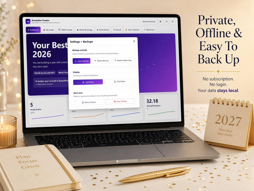2027 New Year Resolution Tracker goal & habit planning offline HTML mini app feature screen 10