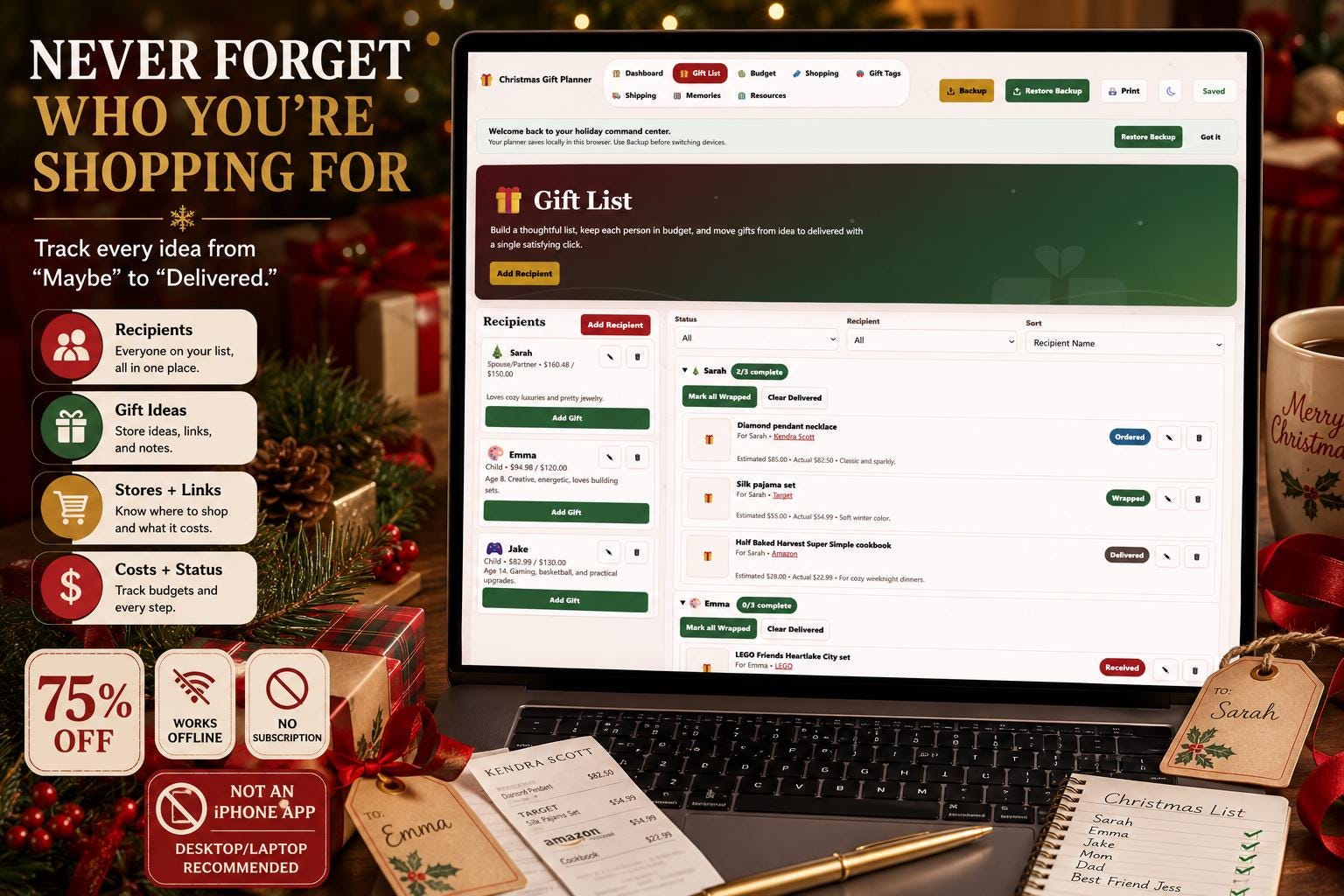 Christmas Gift Planner christmas gift planning offline HTML mini app feature screen 4