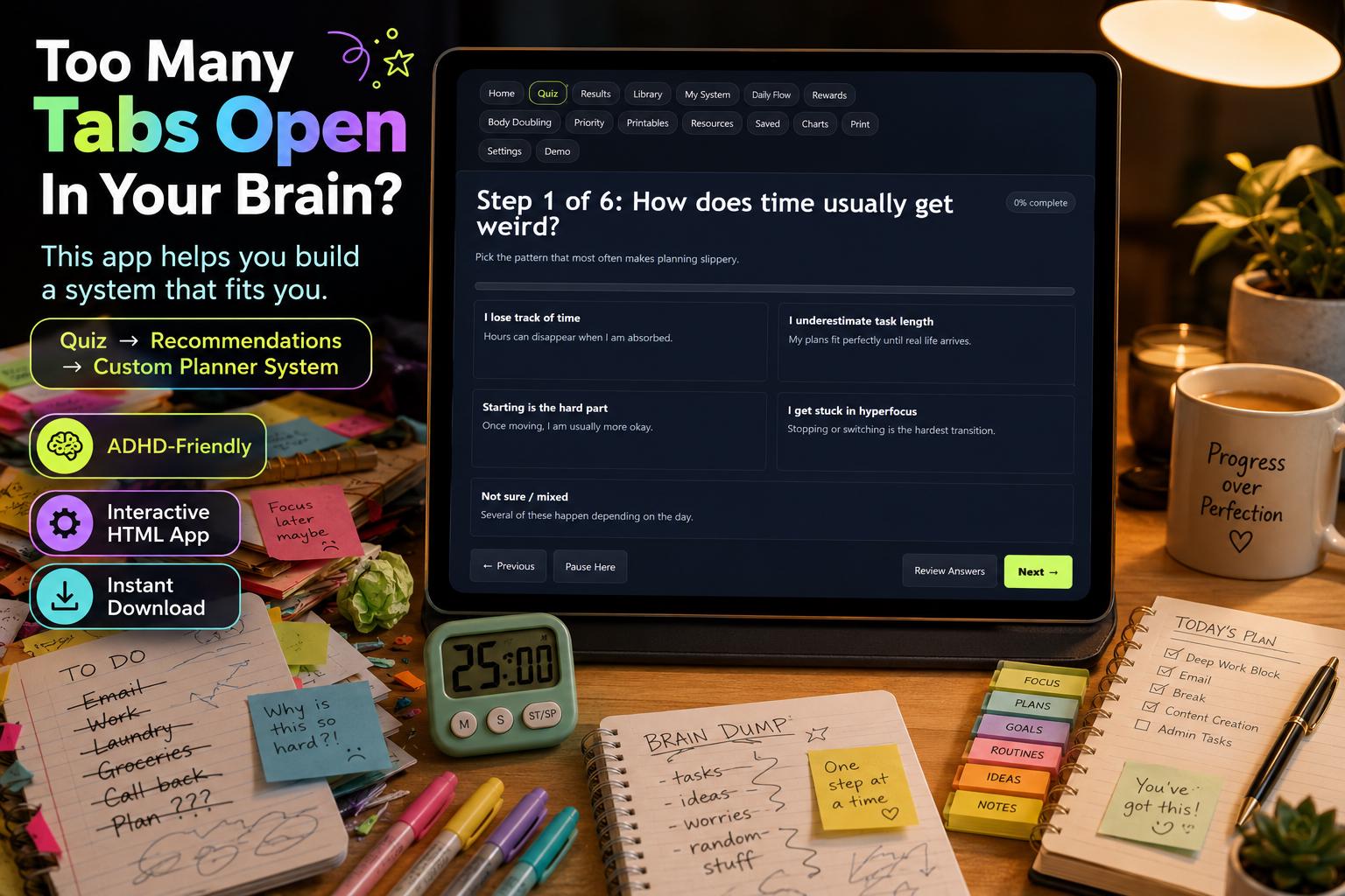 ADHD Planner System Builder adhd planning offline HTML mini app feature screen 2