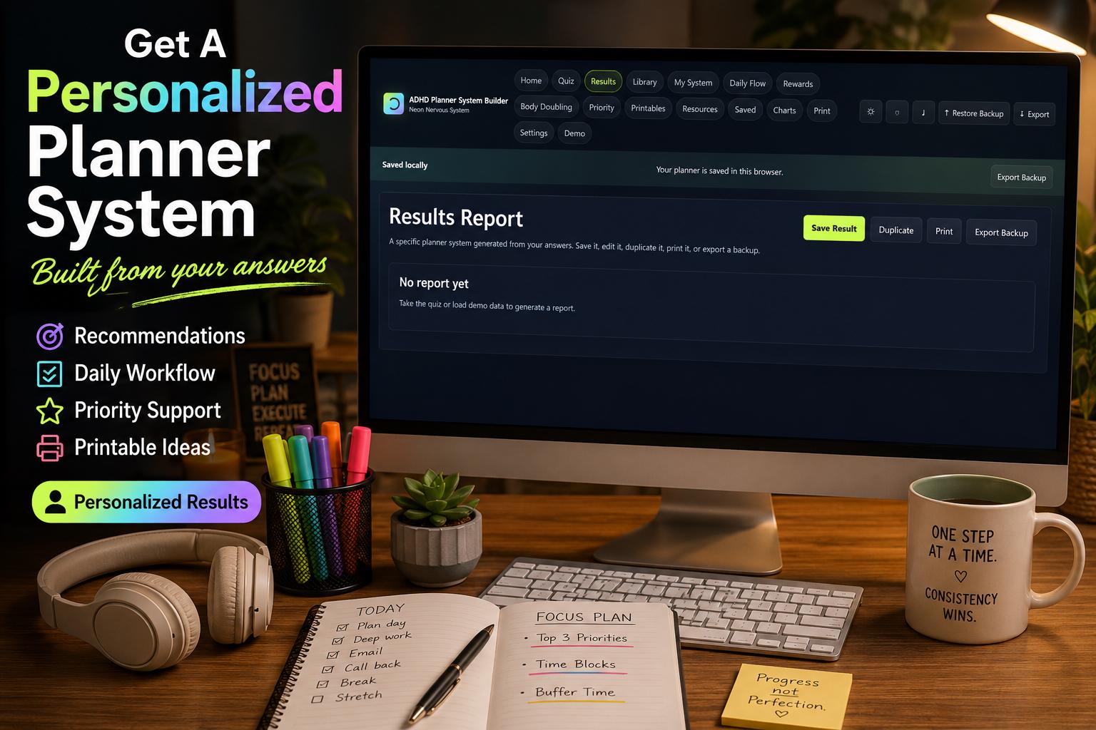 ADHD Planner System Builder adhd planning offline HTML mini app feature screen 3