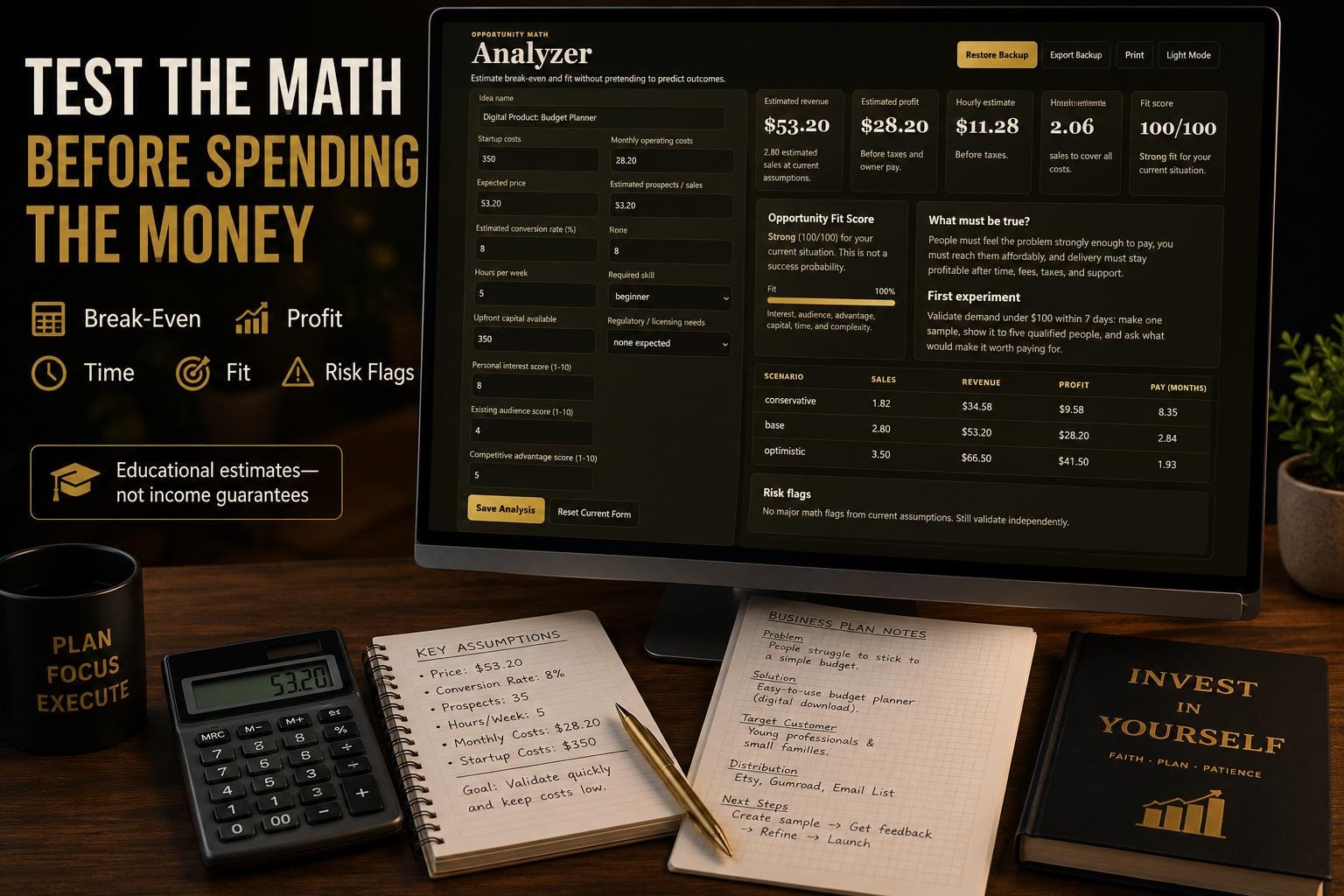 Side Hustle Planner side hustle planning offline HTML mini app feature screen 5