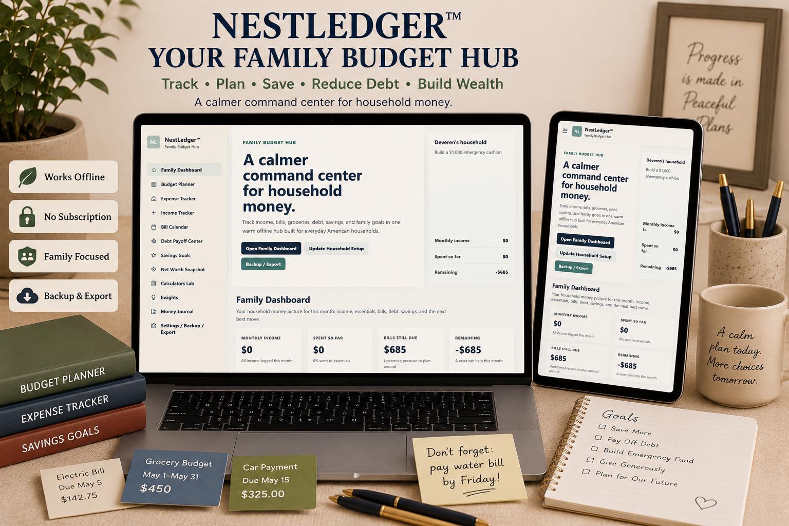 NestLedger™ family budgeting offline HTML mini app dashboard