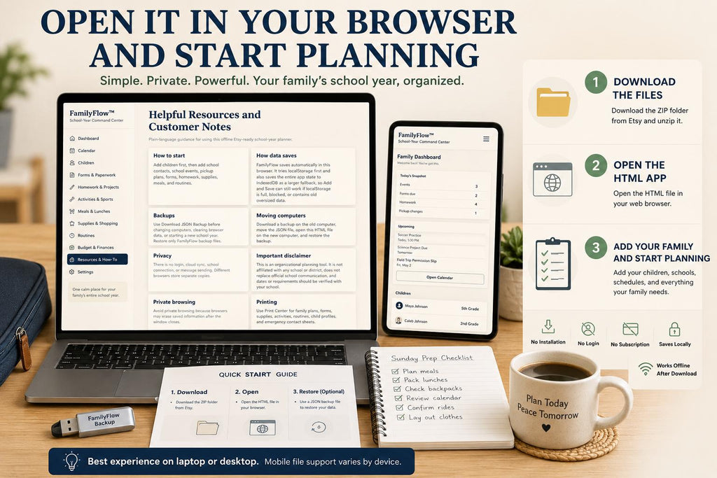 Family School Planner school-year planning offline HTML mini app feature screen 8