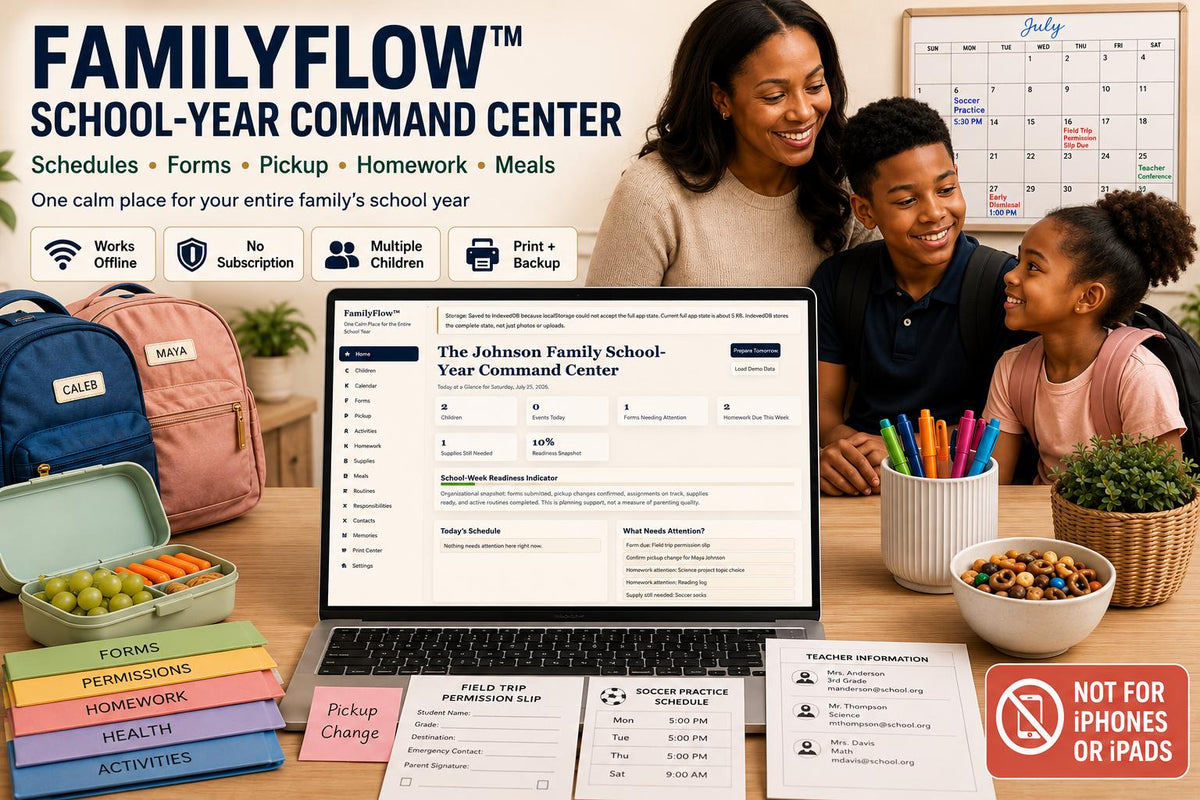 Family School Planner school-year planning offline HTML mini app dashboard