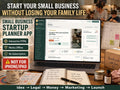 Small business startup planner app on laptop showing LaunchNest readiness, launch countdown, business tasks and family-aware planning for home entrepreneurs.